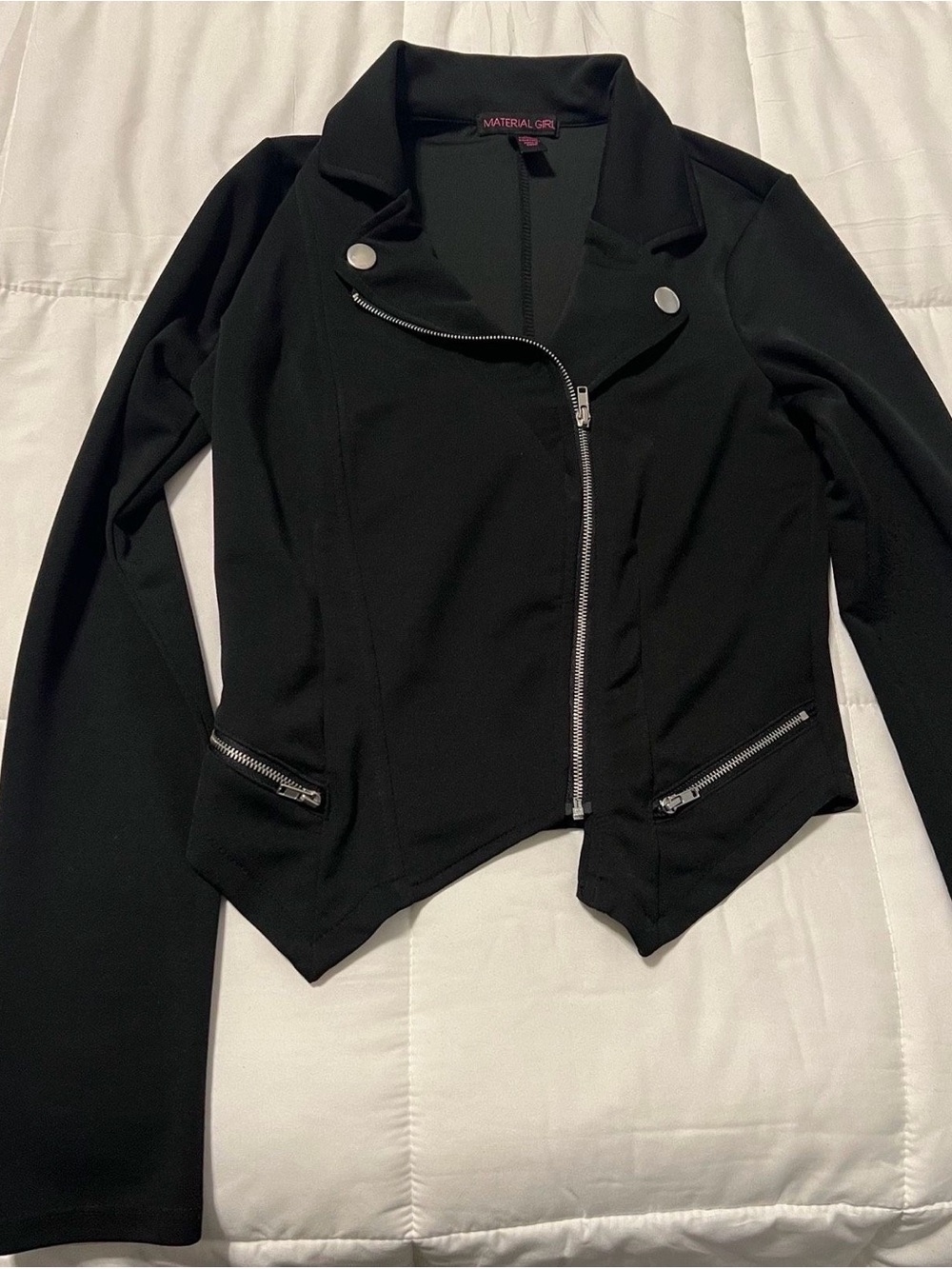 Material Girl Women's Black Asymmetrical Teddy Moto Jacket